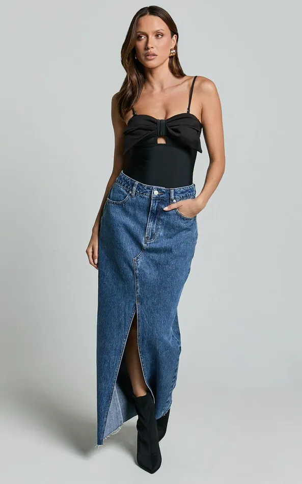 Showpo Susie Bodysuit 8211 Strapless Bow Detail Bodysuit In Black Women Tops