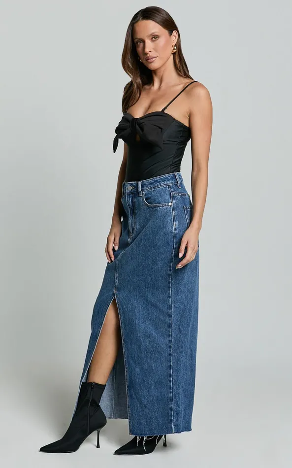 Showpo Susie Bodysuit 8211 Strapless Bow Detail Bodysuit In Black Women Tops