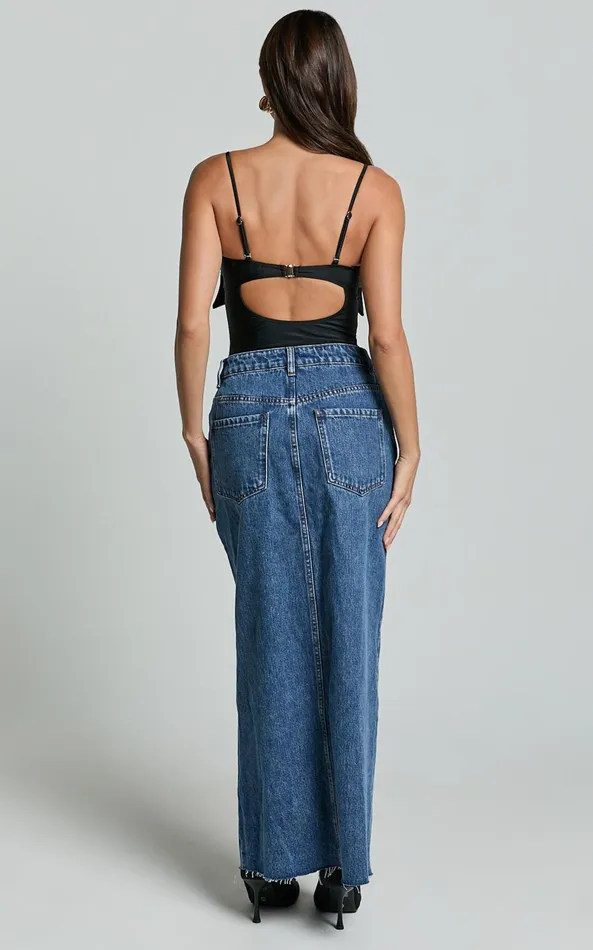 Showpo Susie Bodysuit 8211 Strapless Bow Detail Bodysuit In Black Women Tops