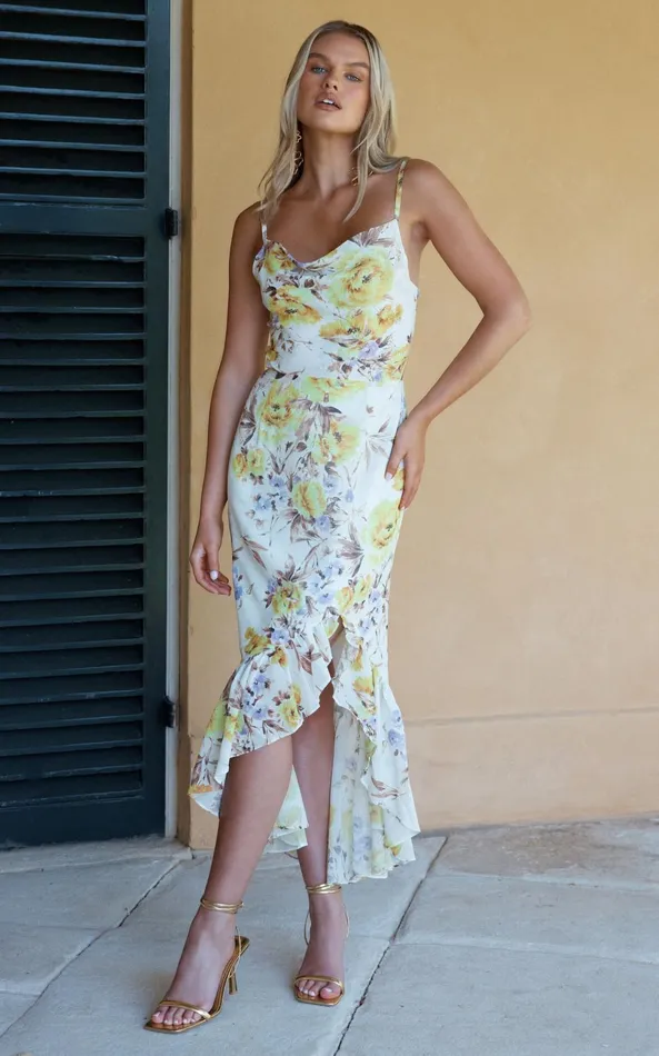 Showpo Sutton Midi Dress 8211 Cowl Neckline Strappy Frill Hem In Dahlia Watercolour Women Dresses Showpo Sutton Midi Dress 8211 Cowl Neckline Strappy Frill Hem In Dahlia Watercolour Women Dresses