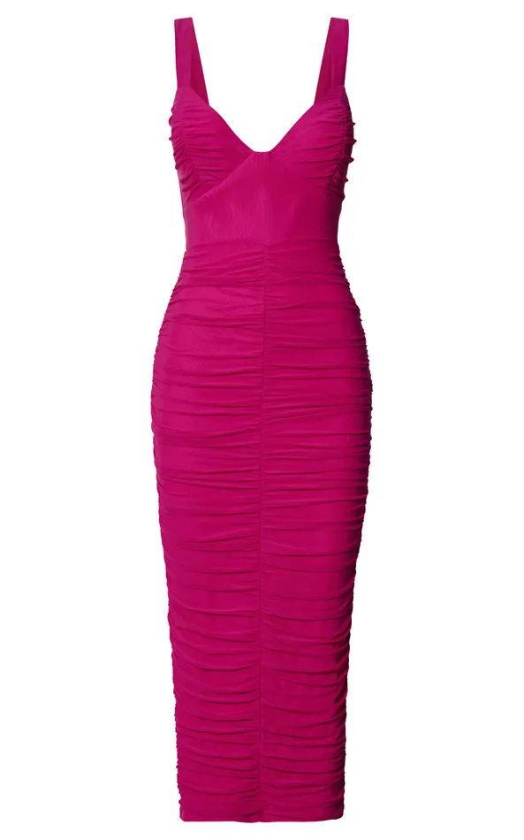Showpo Suzie Midi Dress 8211 Sweetheart Neck Bustier Ruched Bodycon Dress In Magenta Women Dresses