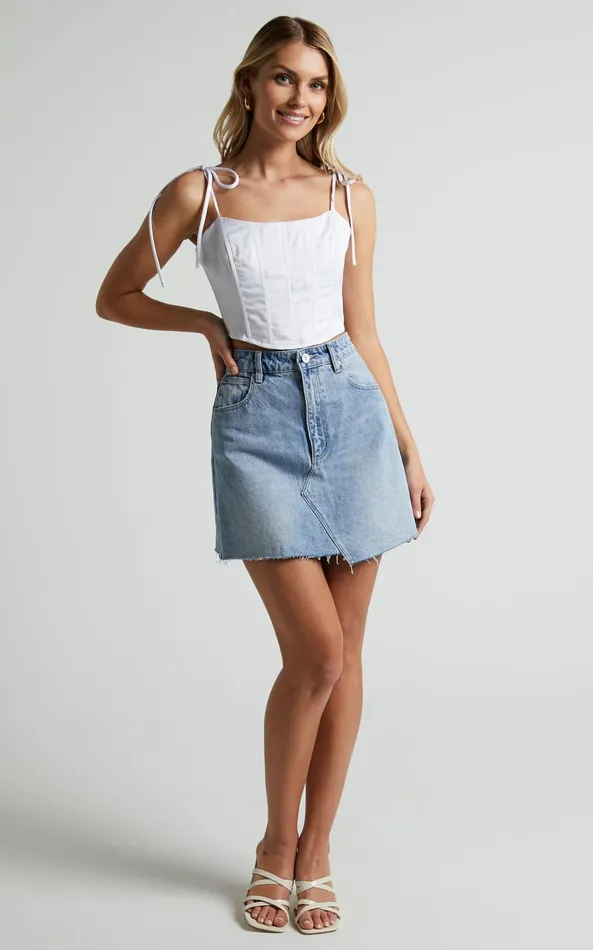 Showpo Sweet Disguise Top 8211 Shoulder Tie Corset Top In White Women Curve Clothes