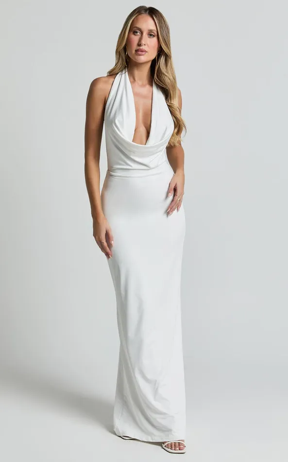 Showpo Sylvana Maxi Dress 8211 Cowl Halter Neck Bodycon Dress In White Women Dresses Showpo Sylvana Maxi Dress 8211 Cowl Halter Neck Bodycon Dress In White Women Dresses