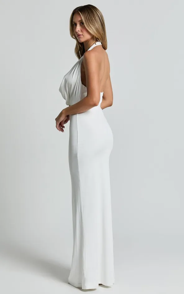 Showpo Sylvana Maxi Dress 8211 Cowl Halter Neck Bodycon Dress In White Women Dresses