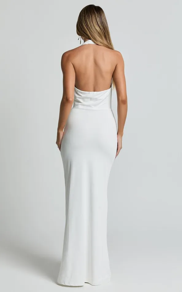 Showpo Sylvana Maxi Dress 8211 Cowl Halter Neck Bodycon Dress In White Women Dresses