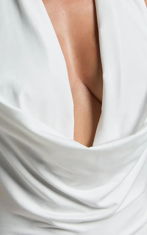 Showpo Sylvana Maxi Dress 8211 Cowl Halter Neck Bodycon Dress In White Women Dresses