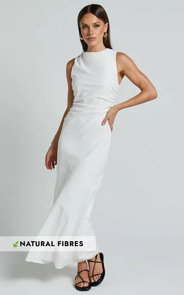Showpo Sylvie Midi Dress 8211 High Neck Flare Dress In White Women Dresses
