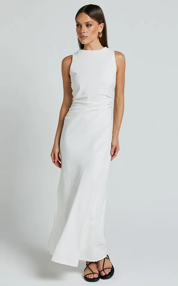 Showpo Sylvie Midi Dress 8211 High Neck Flare Dress In White Women Dresses
