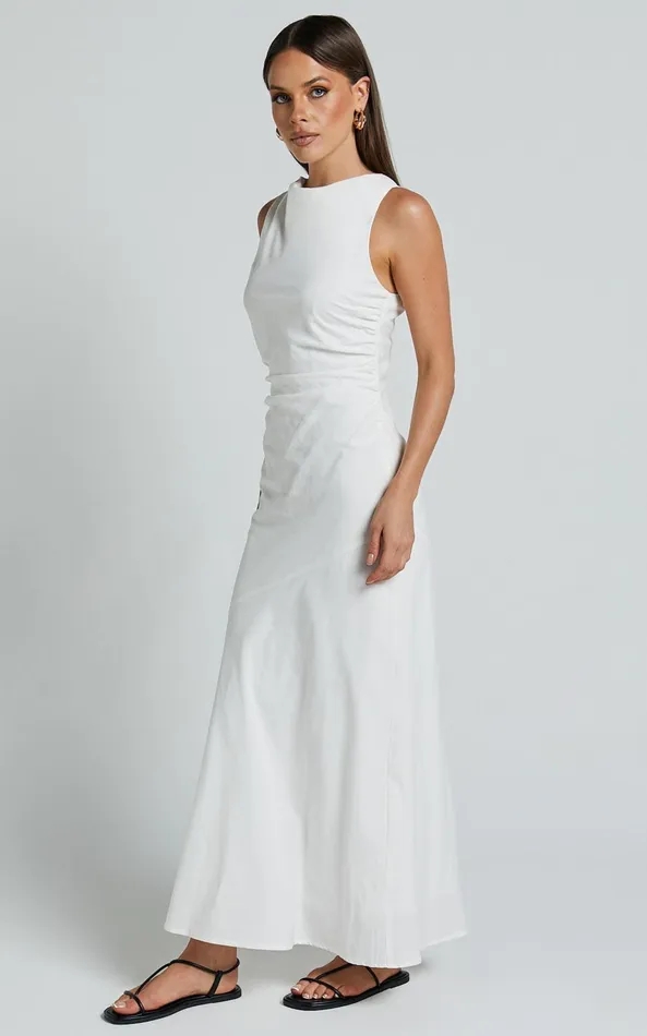 Showpo Sylvie Midi Dress 8211 High Neck Flare Dress In White Women Dresses