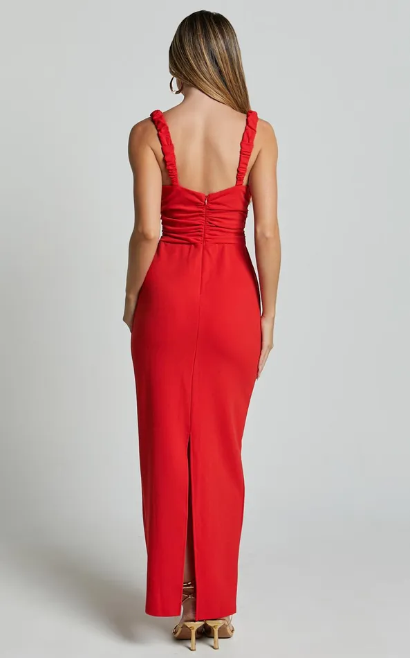 Showpo Tahlia Midi Dress 8211 Sweetheart Ruched Dress In Red Women Dresses