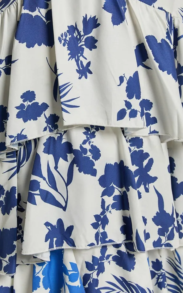 Showpo Talia Maxi Dress 8211 Halter Neck Layered Dress In Blue And White Print Women Dresses