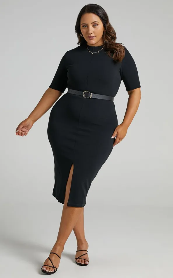 Showpo Tall Tales Midi Dress 8211 Bodycon Centre Split Dress In Black Women Dresses