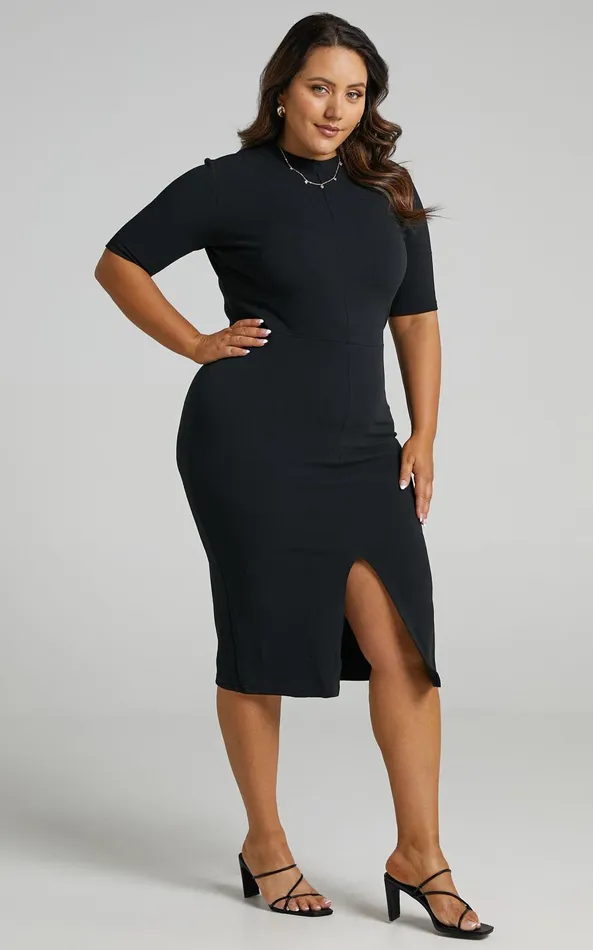 Showpo Tall Tales Midi Dress 8211 Bodycon Centre Split Dress In Black Women Dresses