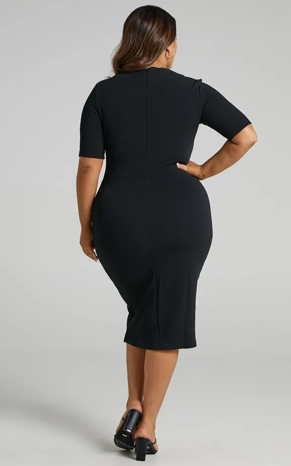 Showpo Tall Tales Midi Dress 8211 Bodycon Centre Split Dress In Black Women Dresses