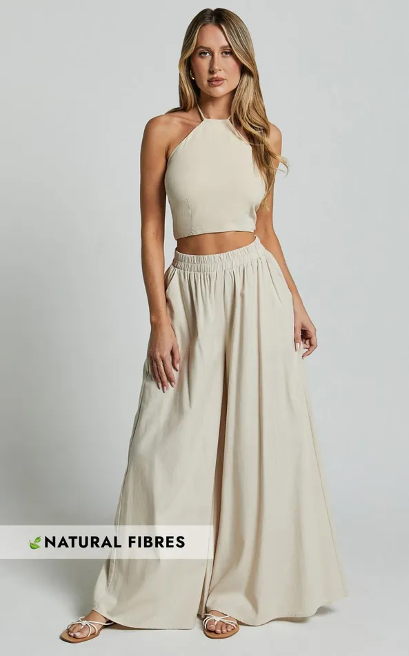 Showpo Tamara Pants 8211 High Elasticated Waist Wide Leg Pants In Natural Women Pants