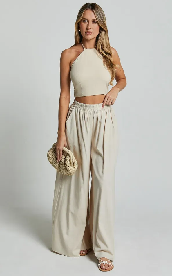 Showpo Tamara Pants 8211 High Elasticated Waist Wide Leg Pants In Natural Women Pants