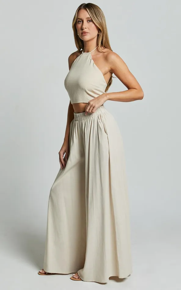 Showpo Tamara Pants 8211 High Elasticated Waist Wide Leg Pants In Natural Women Pants