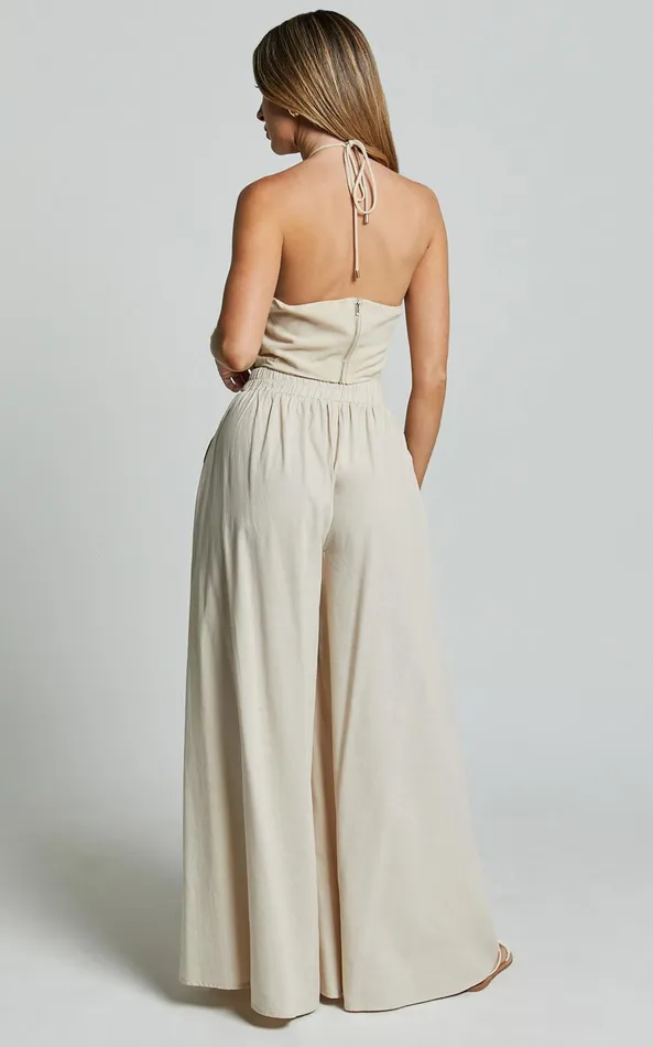 Showpo Tamara Pants 8211 High Elasticated Waist Wide Leg Pants In Natural Women Pants