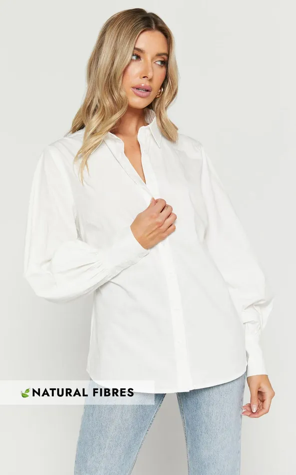 Showpo Tansu Long Sleeve Tie Back Shirt In White Women Tops