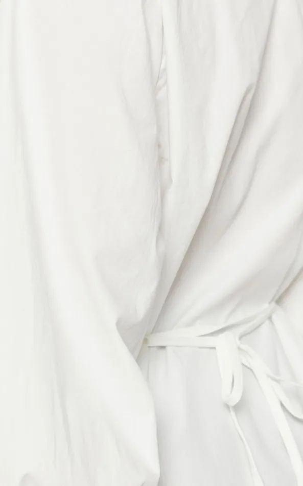 Showpo Tansu Long Sleeve Tie Back Shirt In White Women Tops