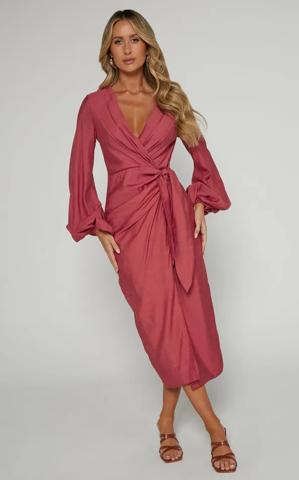 Showpo Taylor Midi Dress 8211 Long Sleeve Wrap Dress In Clay Women Curve Clothes Showpo Taylor Midi Dress 8211 Long Sleeve Wrap Dress In Clay Women Curve Clothes