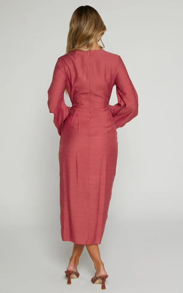 Showpo Taylor Midi Dress 8211 Long Sleeve Wrap Dress In Clay Women Curve Clothes