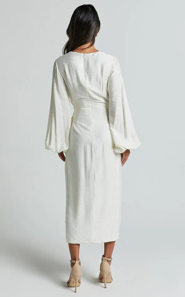 Showpo Taylor Midi Dress 8211 Long Sleeve Wrap Dress In White Women Curve Clothes