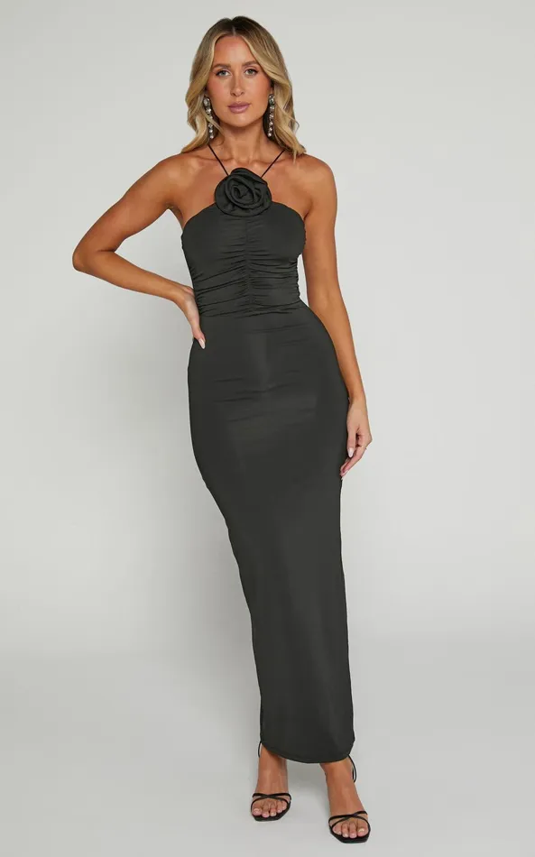 Showpo Teagan Midi Dress 8211 Bodycon Ruched Asymmetric Strap Rosette Dress In Black Women Dresses Showpo Teagan Midi Dress 8211 Bodycon Ruched Asymmetric Strap Rosette Dress In Black Women Dresses