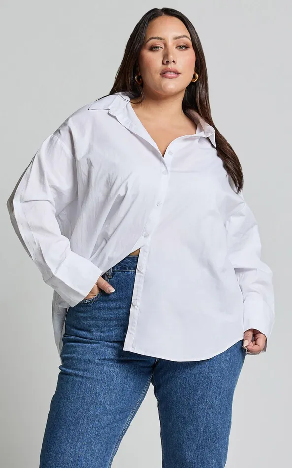 Showpo Terah Button Up Shirt In White Women Curve Clothes