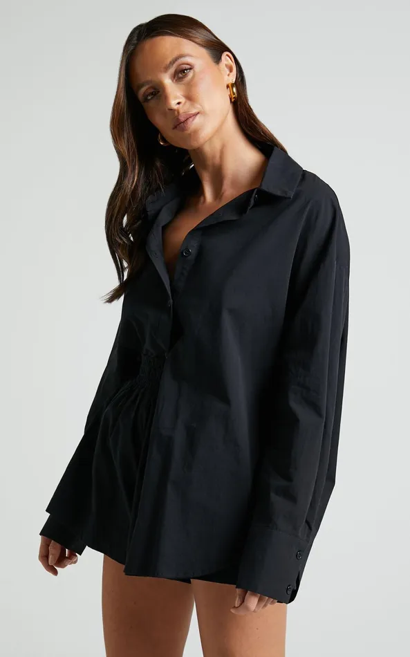 Showpo Terah Shirt 8211 Button Up Shirt In Black Women Tops