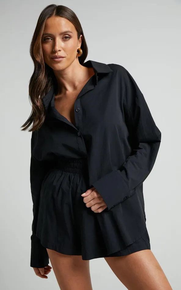 Showpo Terah Shirt 8211 Button Up Shirt In Black Women Tops
