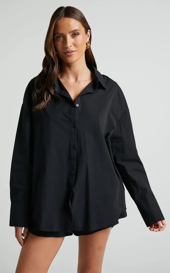 Showpo Terah Shirt 8211 Button Up Shirt In Black Women Tops