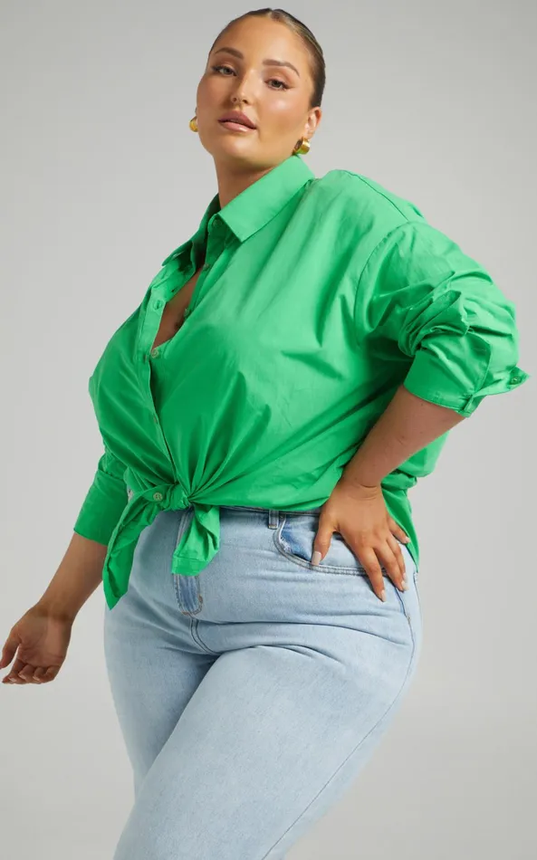 Showpo Terah Shirt 8211 Button Up Shirt In Green Women Curve Clothes
