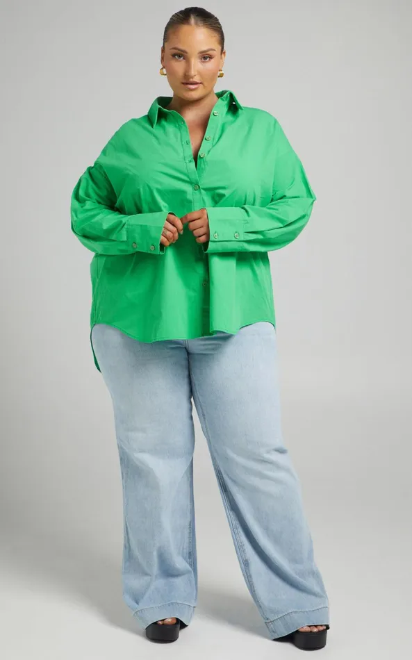 Showpo Terah Shirt 8211 Button Up Shirt In Green Women Curve Clothes