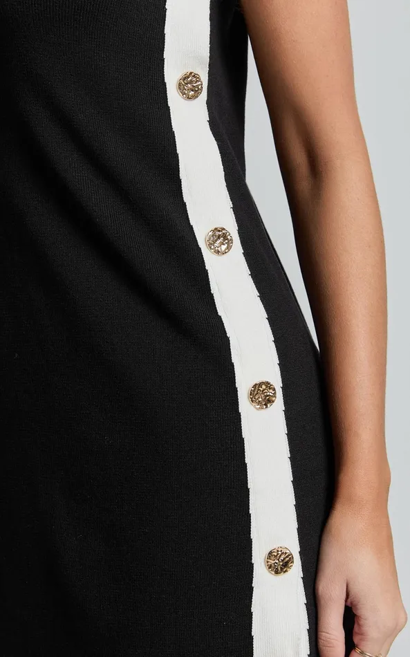 Showpo Terri Mini Dress 8211 Scoop Neck Contrast Button Down Knit Dress In Black And White Women Dresses
