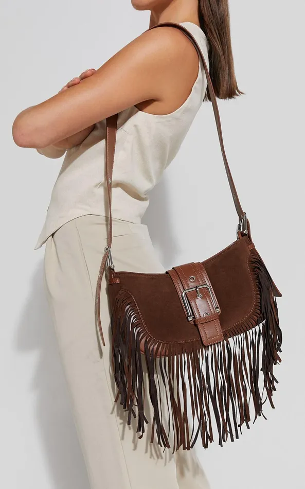 Showpo Texas Bag 8211 Crossbody Suede Fringe Bag In Brown Women Bags