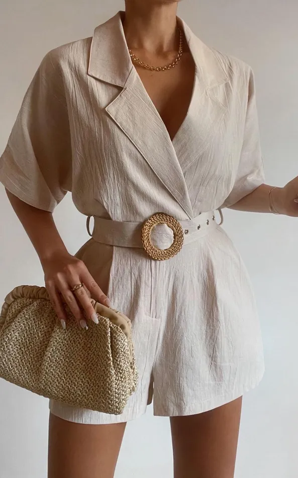 Showpo Thaisa Playsuit 8211 Short Sleeve Collared Belted Playsuit In Biscuit Women Curve Clothes Showpo Thaisa Playsuit 8211 Short Sleeve Collared Belted Playsuit In Biscuit Women Curve Clothes