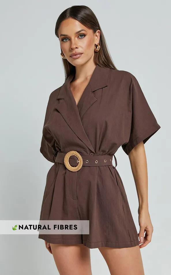Showpo Thaisa Playsuit 8211 Short Sleeve Collared Belted Playsuit In Choc Women Curve Clothes Showpo Thaisa Playsuit 8211 Short Sleeve Collared Belted Playsuit In Choc Women Curve Clothes