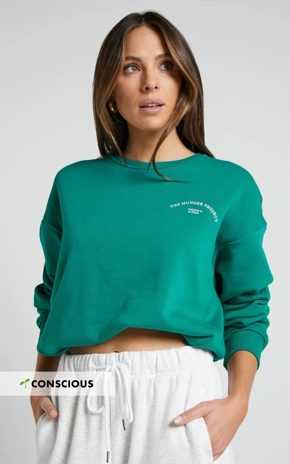 Showpo The Hunger Project X Showpo 8211 THP Crew Neck Sweatshirt In Green Women Curve Clothes Showpo The Hunger Project X Showpo 8211 THP Crew Neck Sweatshirt In Green Women Curve Clothes