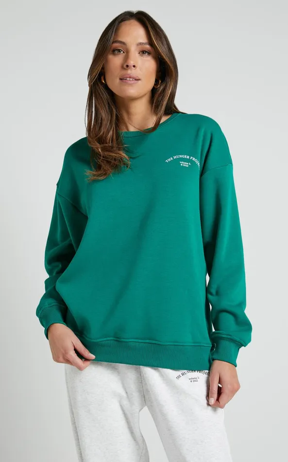 Showpo The Hunger Project X Showpo 8211 THP Crew Neck Sweatshirt In Green Women Curve Clothes
