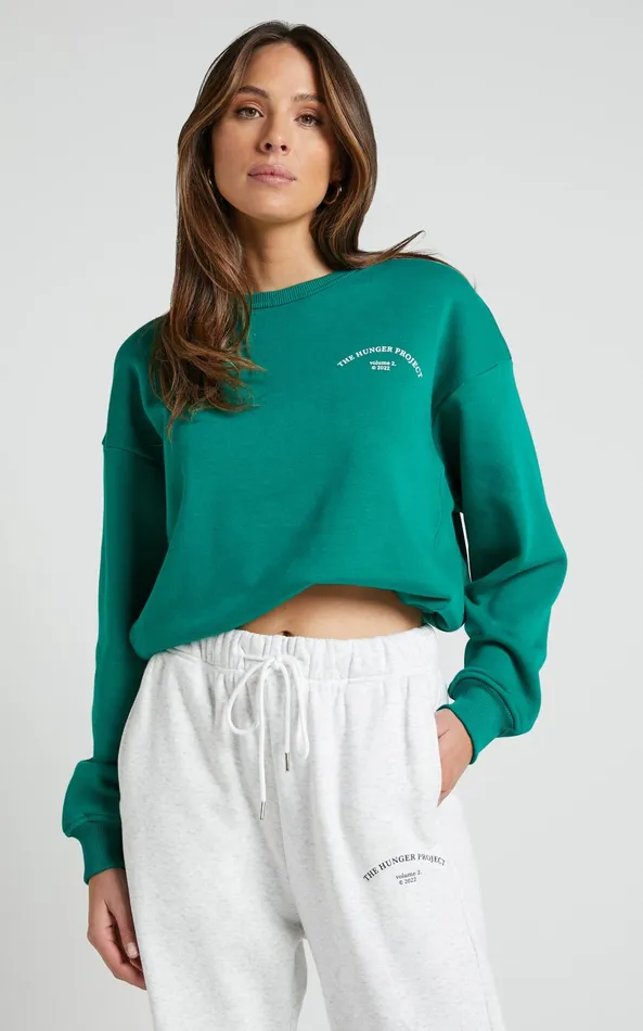 Showpo The Hunger Project X Showpo 8211 THP Crew Neck Sweatshirt In Green Women Curve Clothes