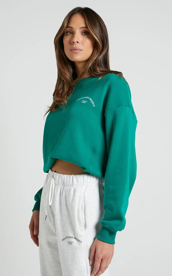 Showpo The Hunger Project X Showpo 8211 THP Crew Neck Sweatshirt In Green Women Curve Clothes