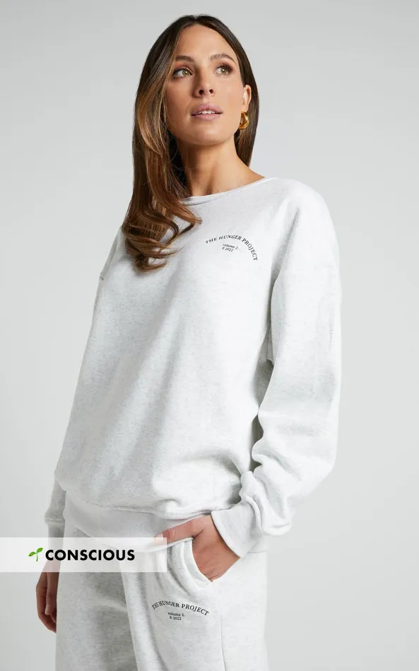 Showpo The Hunger Project X Showpo 8211 THP Crew Neck Sweatshirt In White Marle Women Curve Clothes Showpo The Hunger Project X Showpo 8211 THP Crew Neck Sweatshirt In White Marle Women Curve Clothes