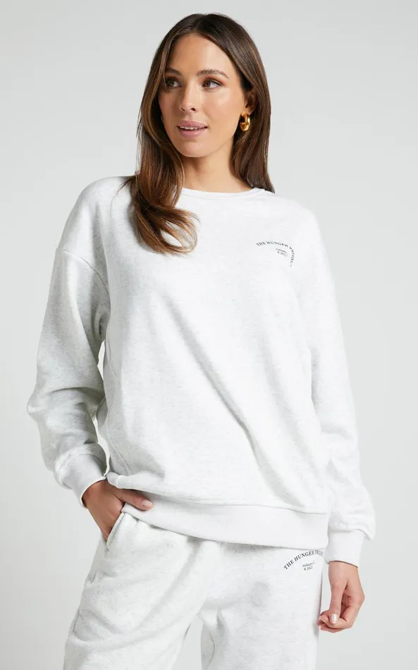 Showpo The Hunger Project X Showpo 8211 THP Crew Neck Sweatshirt In White Marle Women Curve Clothes