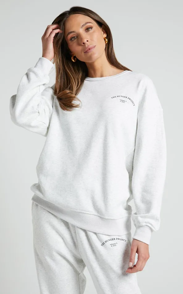 Showpo The Hunger Project X Showpo 8211 THP Crew Neck Sweatshirt In White Marle Women Curve Clothes