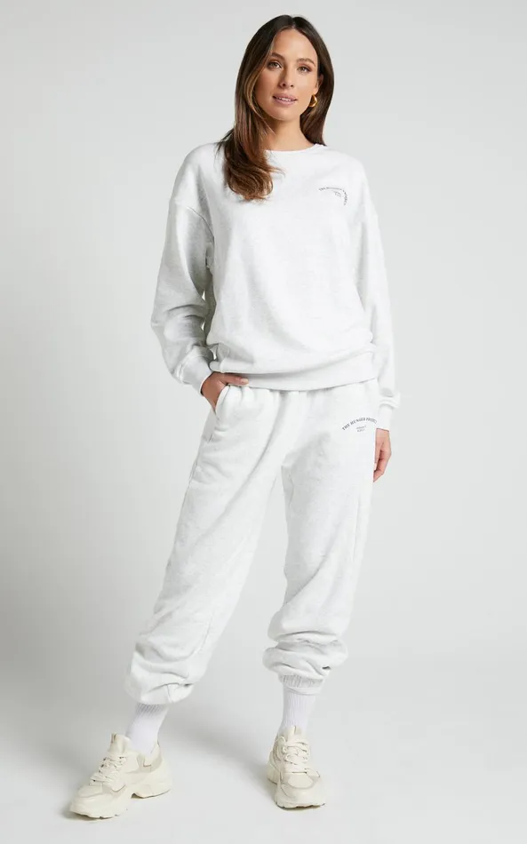 Showpo The Hunger Project X Showpo 8211 THP Crew Neck Sweatshirt In White Marle Women Curve Clothes