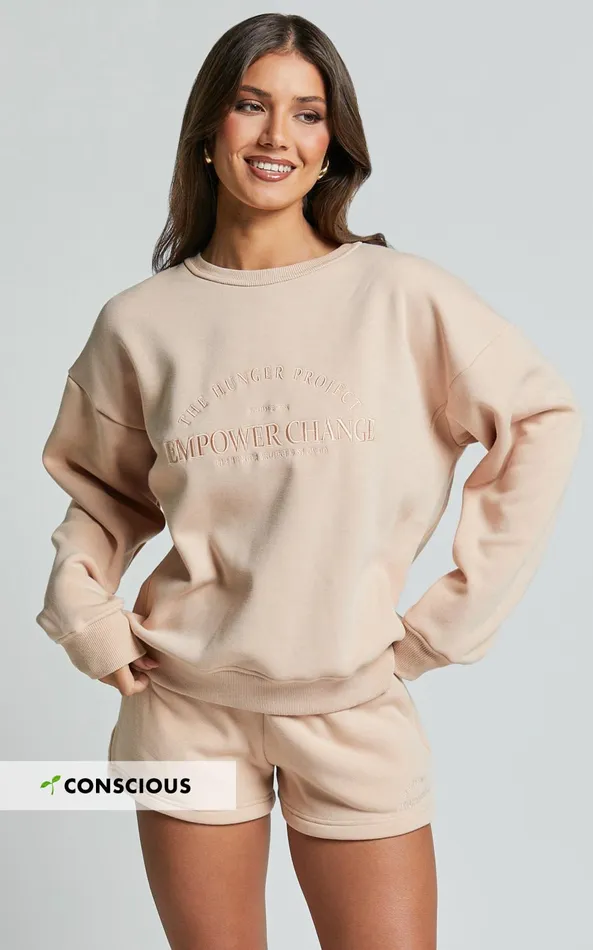 Showpo The Hunger Project X Showpo 8211 THP Sweatshirt In Beige Women Curve Clothes Showpo The Hunger Project X Showpo 8211 THP Sweatshirt In Beige Women Curve Clothes