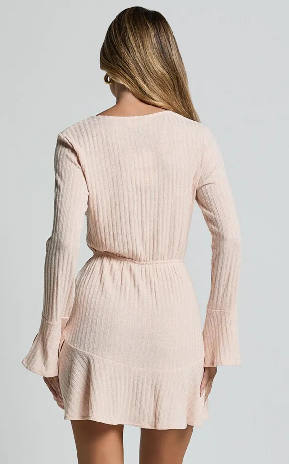 Showpo The Next Step Mini Dress 8211 Long Sleeve Dress In Beige Marle Women Dresses