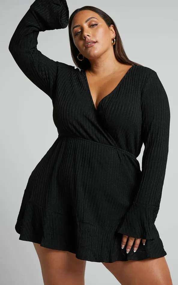 Showpo The Next Step VNeck Mini Dress In Black Women Curve Clothes
