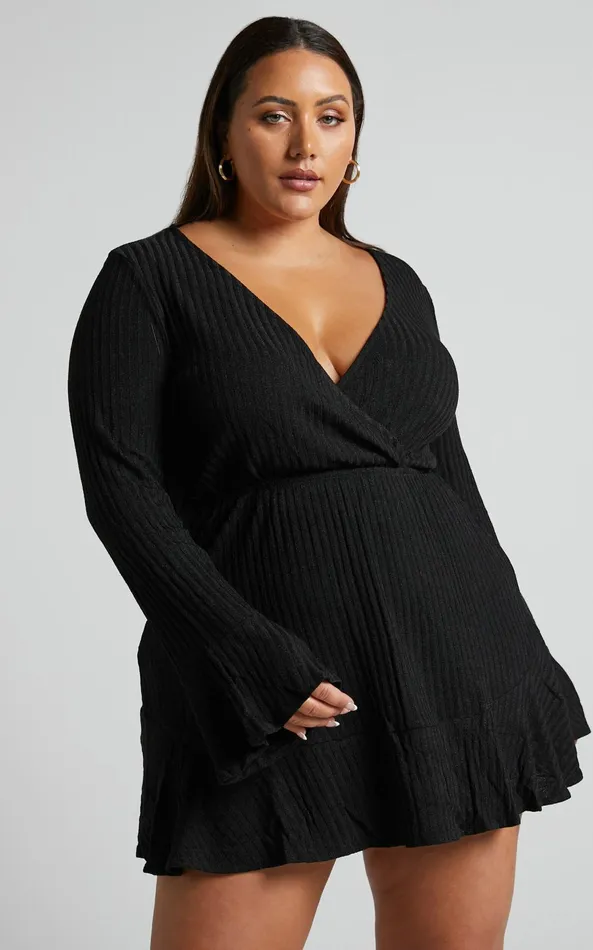 Showpo The Next Step VNeck Mini Dress In Black Women Curve Clothes